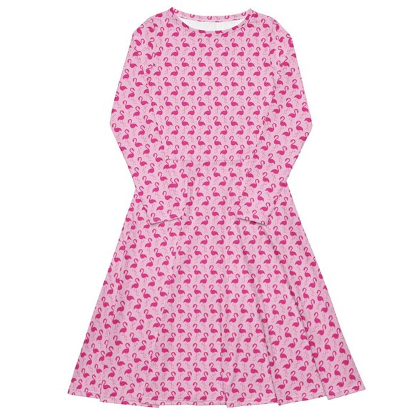 Plus Size Flamingo Tiki Party Pin Up Long Sleeve Dress - Picture 1 of 12